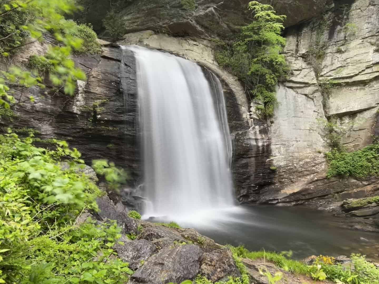 Looking Glass Falls cascading over a rock face near Brevard, North Carolina