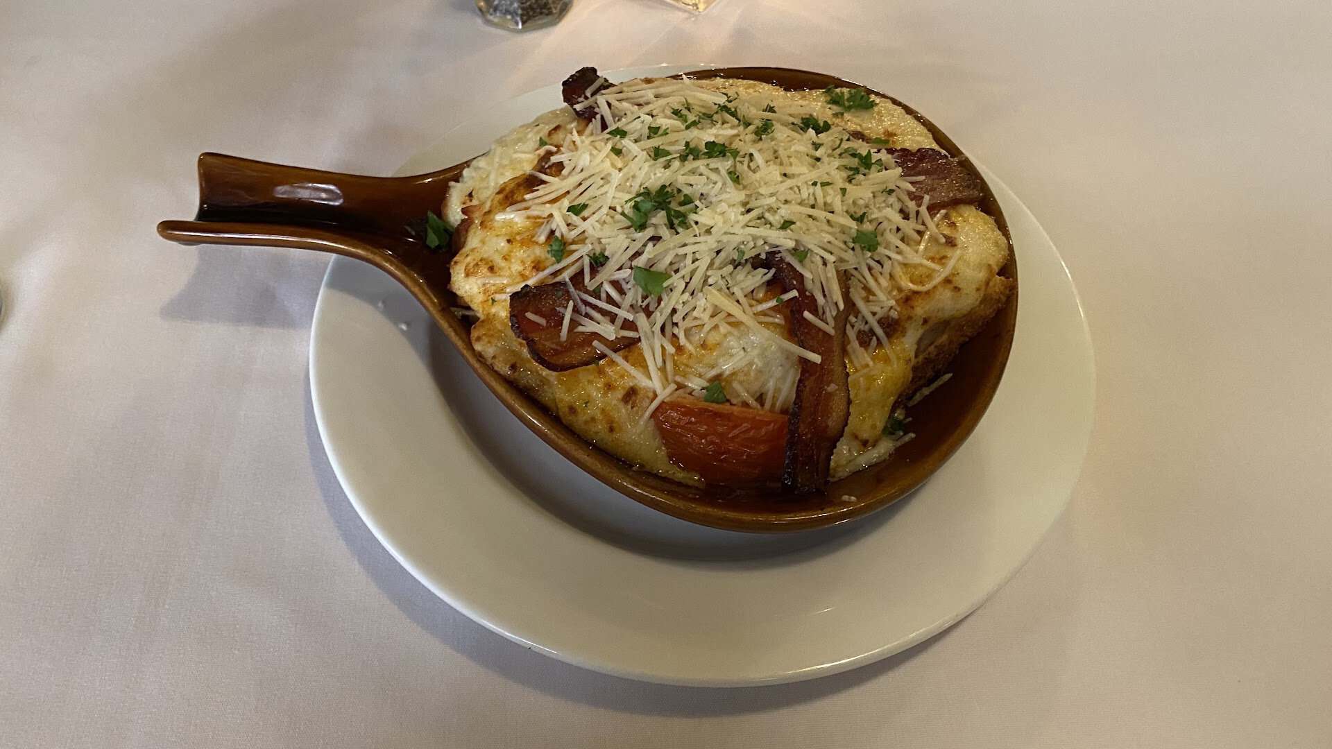Open-faced Hot Brown under Mornay sauce at The Brown Hotel in Louisville
