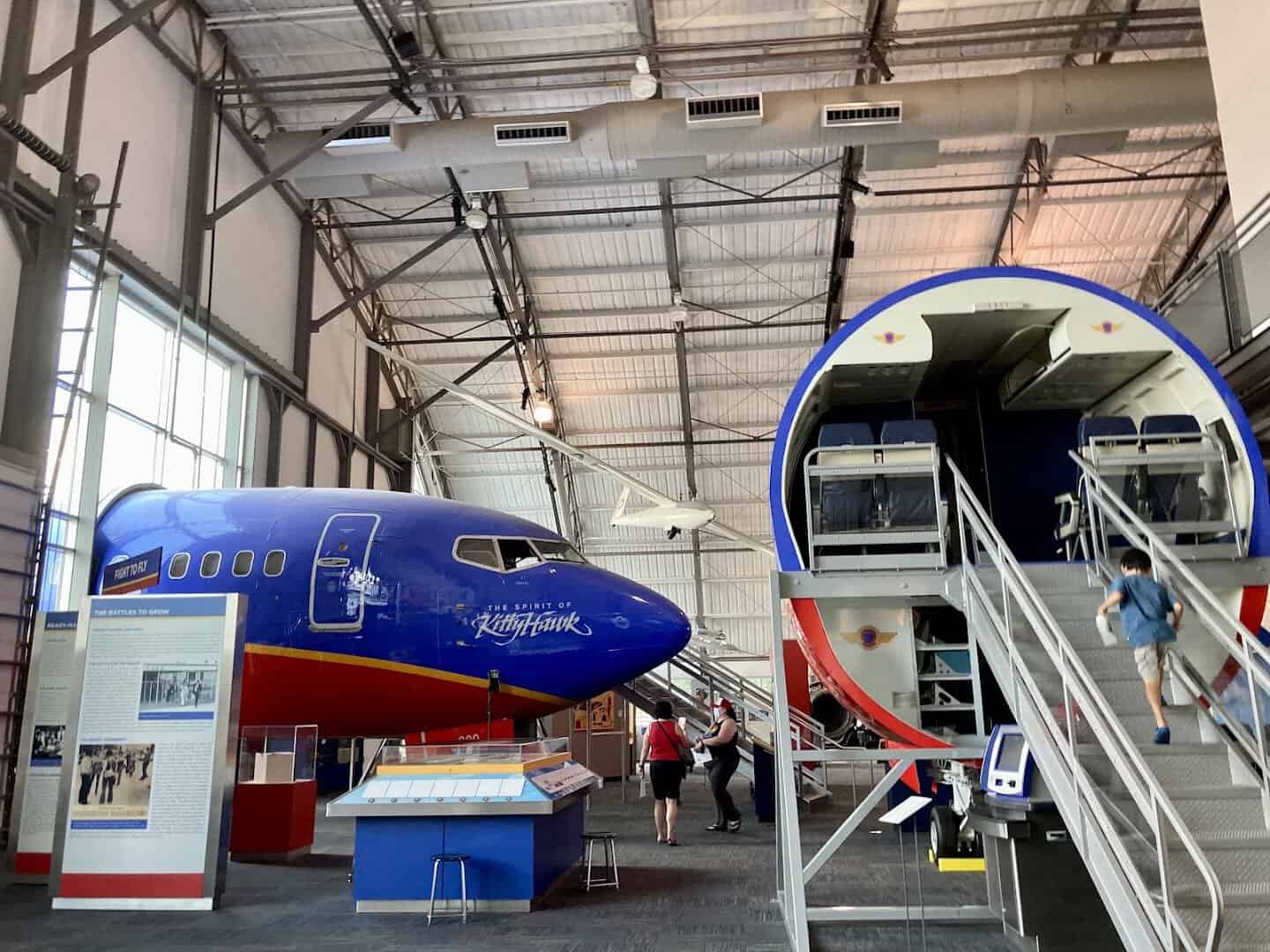 Southwest jet inside the main hall of the Frontiers of Flight Museum in Dallas