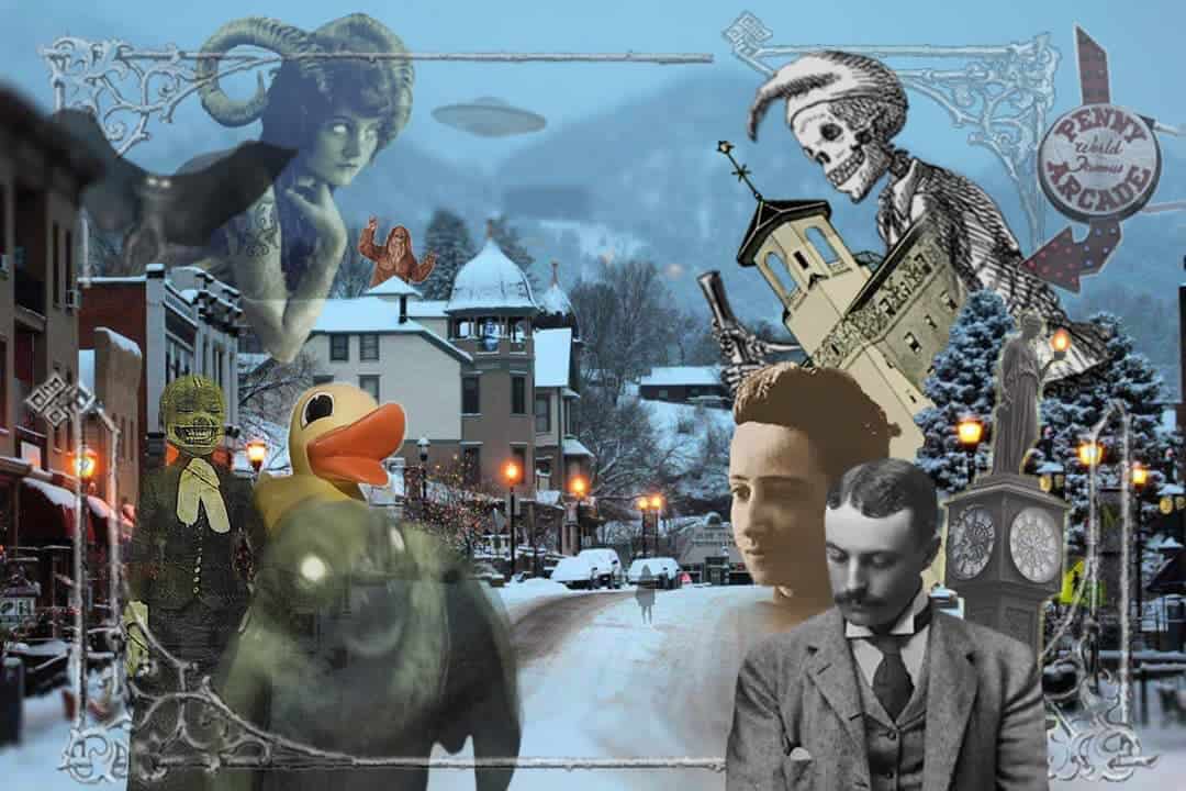 Spooky Halloween festival artwork for the Emma Crawford Coffin Races in Manitou Springs, Colorado
