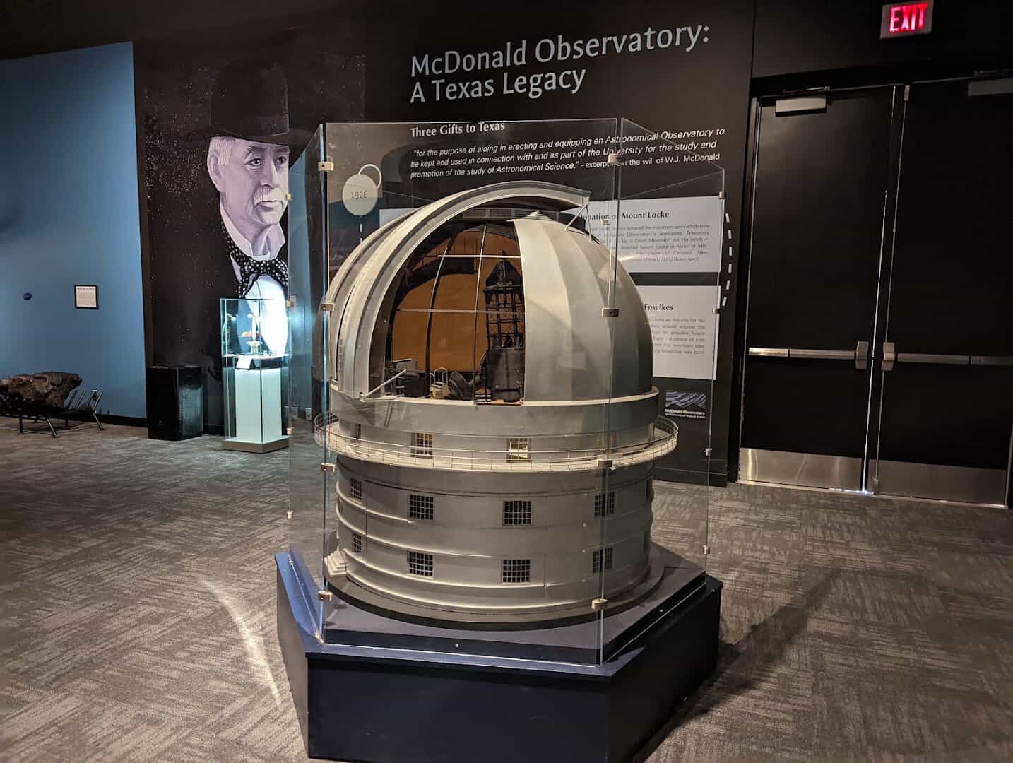 The A Texas Legacy exhibit honoring founder W.J. McDonald at McDonald Observatory, Texas
