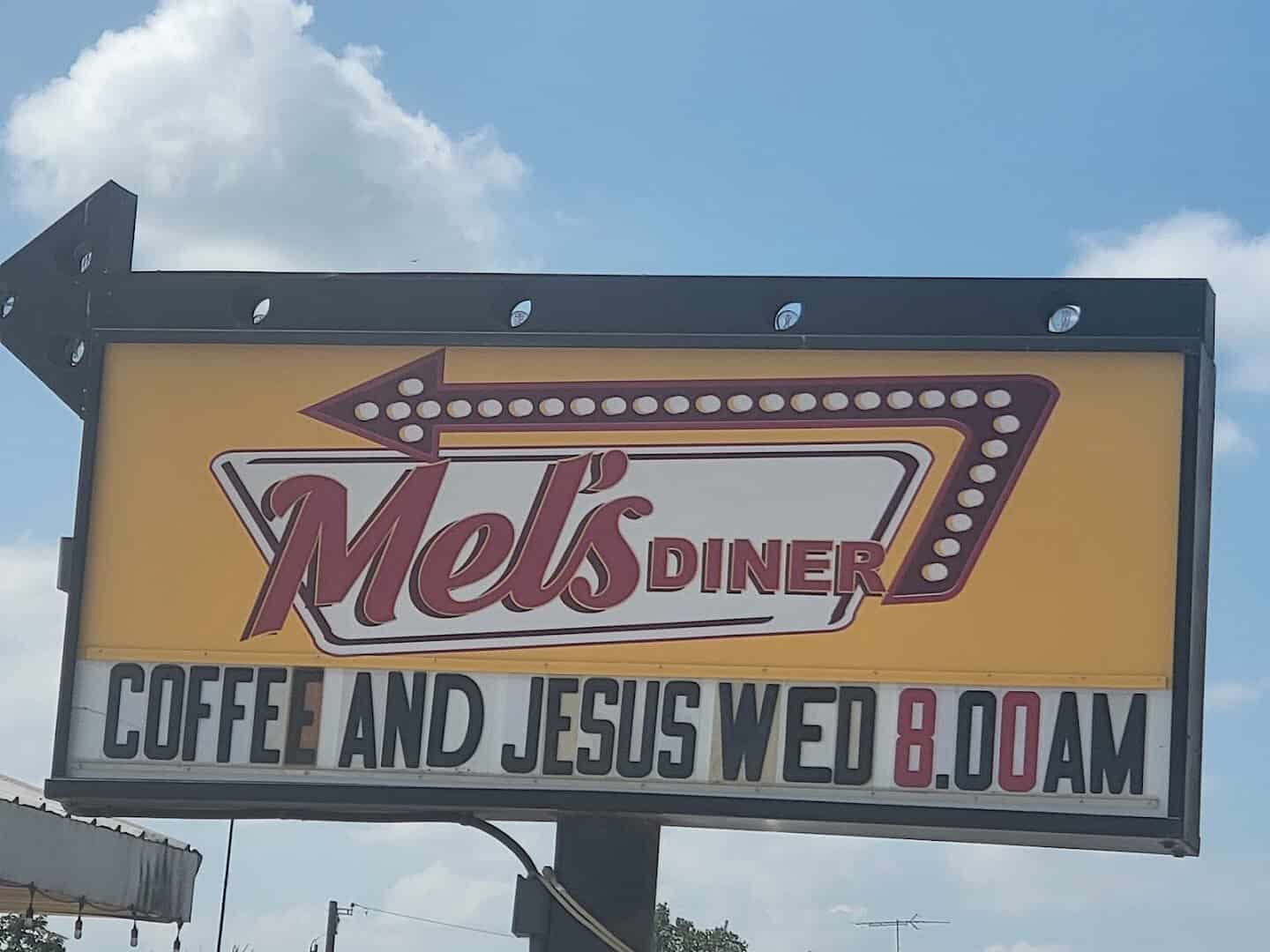 Mel's Diner road sign in Mingus, Texas