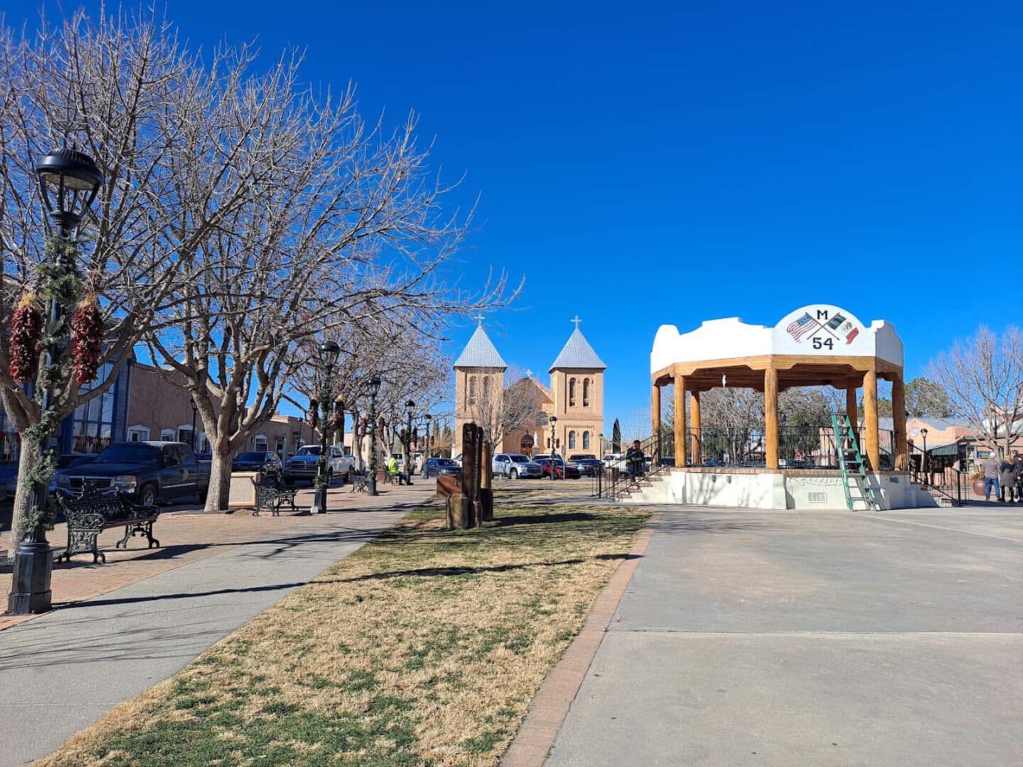 Historic plaza and Basilica of San Albino in Mesilla, New Mexico