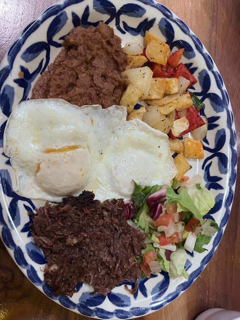 Mexican breakfast plate with eggs and machacado at Mi Familia at the Rim in San Antonio