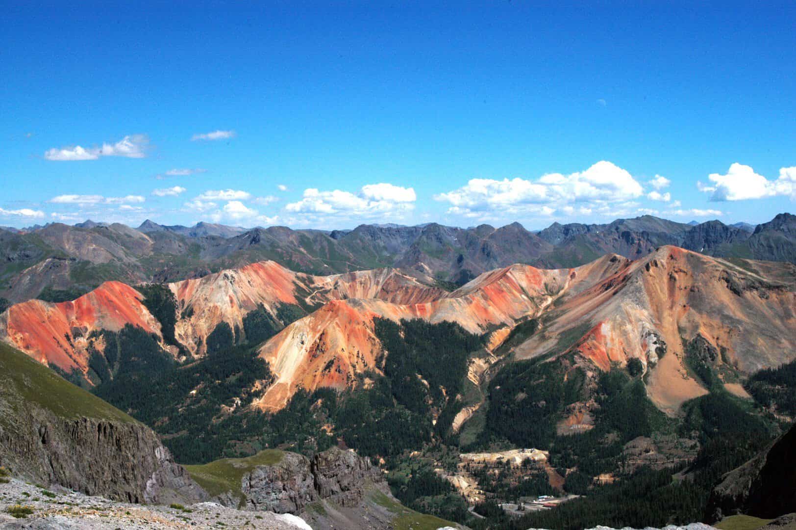 Rust-red peaks of Red Mountain Pass on the Million Dollar Highway near Ouray, Colorado