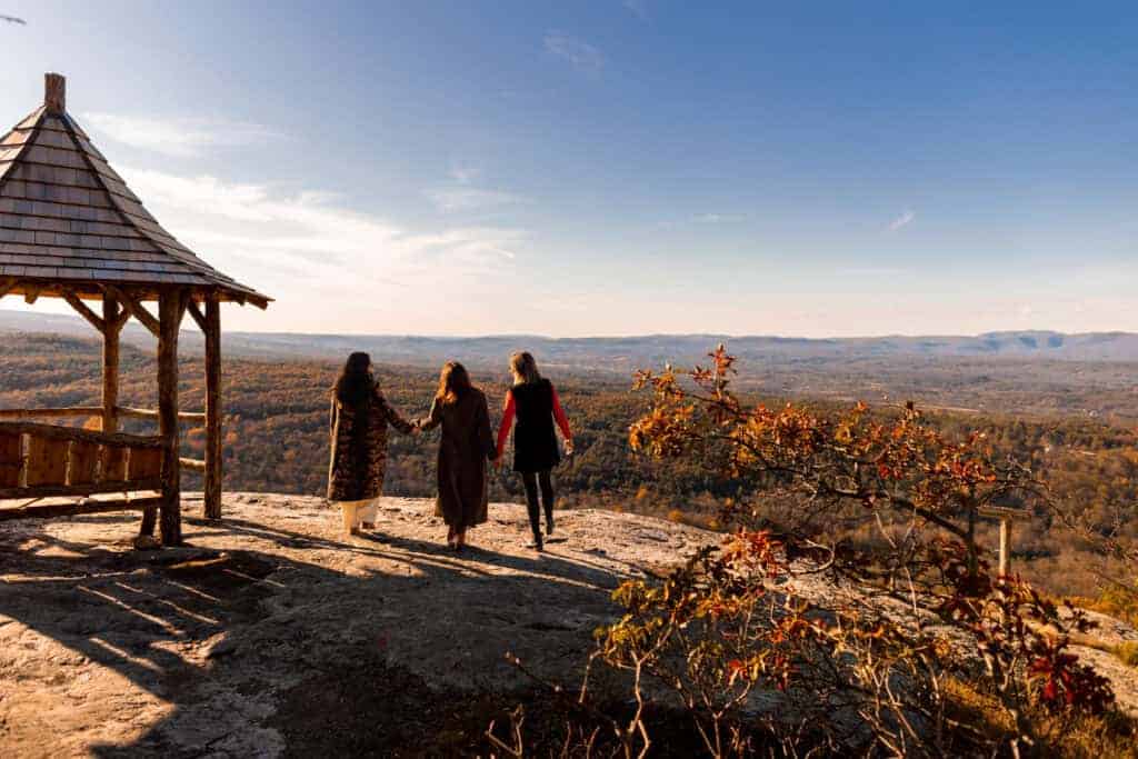 Overlook with fall foliage at Mohonk Mountain House near New Paltz, New York