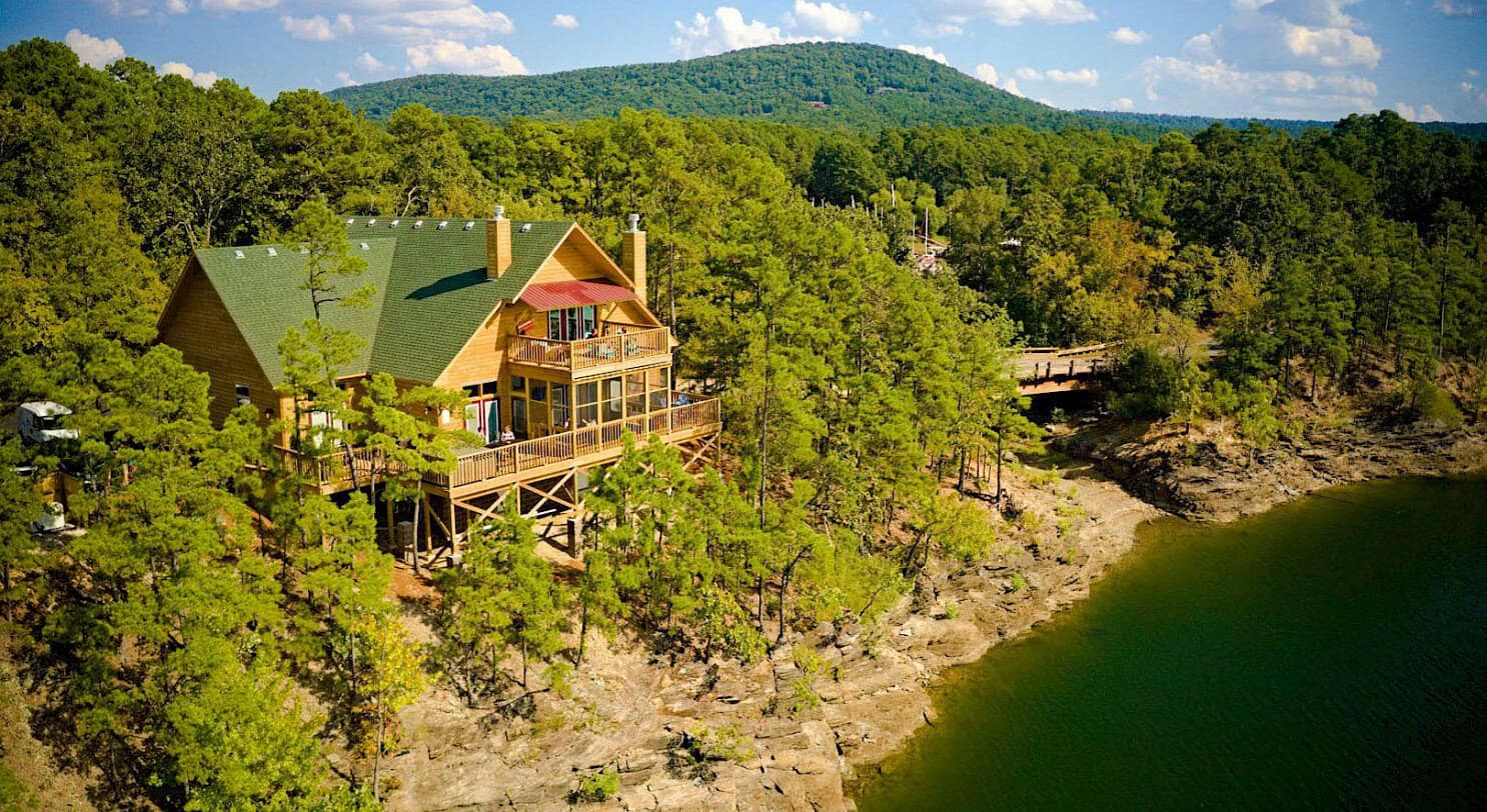 Log cabin with decks over Lake Ouachita at Mountain Harbor Resort near Mount Ida, Arkansas