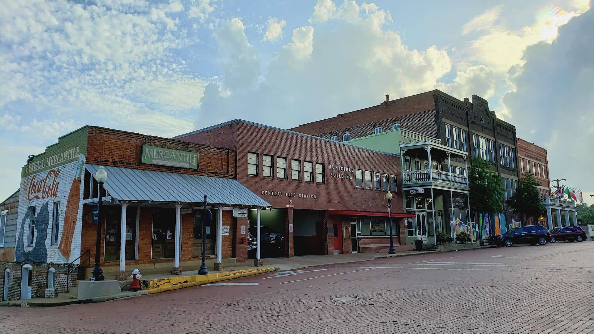 Historic downtown storefronts in Nacogdoches, Texas