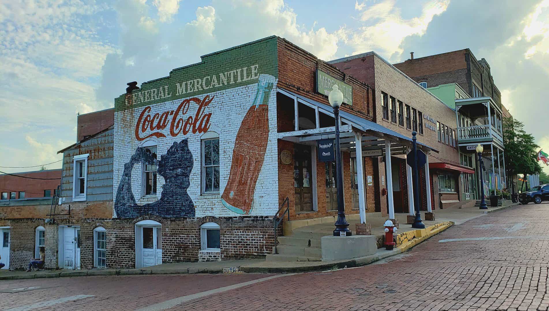 The General Mercantile with its painted Coca-Cola wall in downtown Nacogdoches, Texas