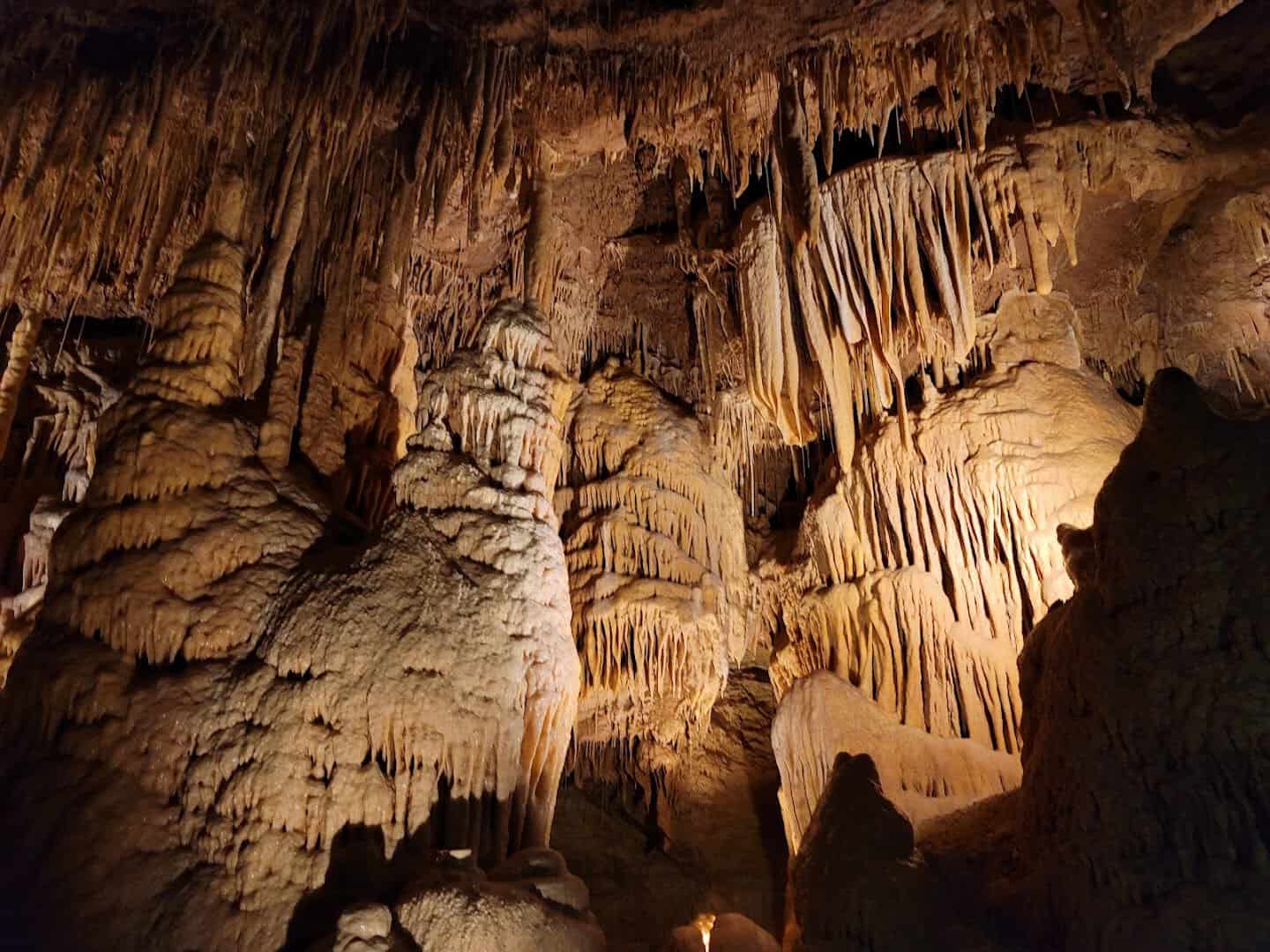 Massive flowstone formations inside Natural Bridge Caverns near San Antonio, Texas