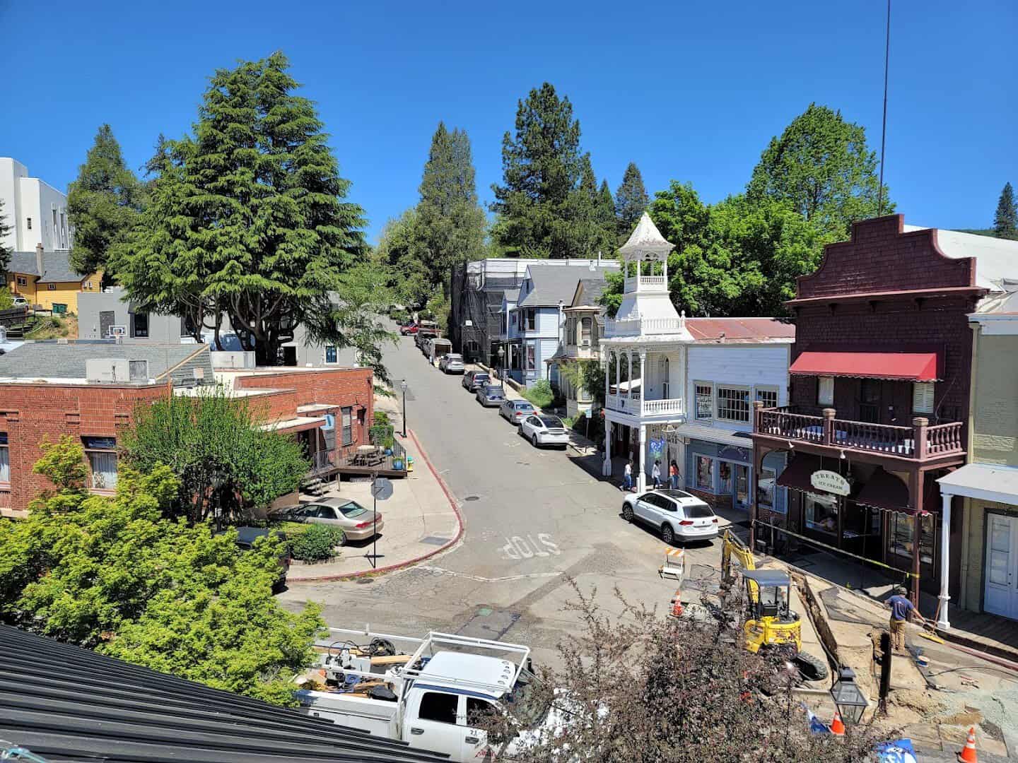 Historic buildings along Broad Street in downtown Nevada City, California