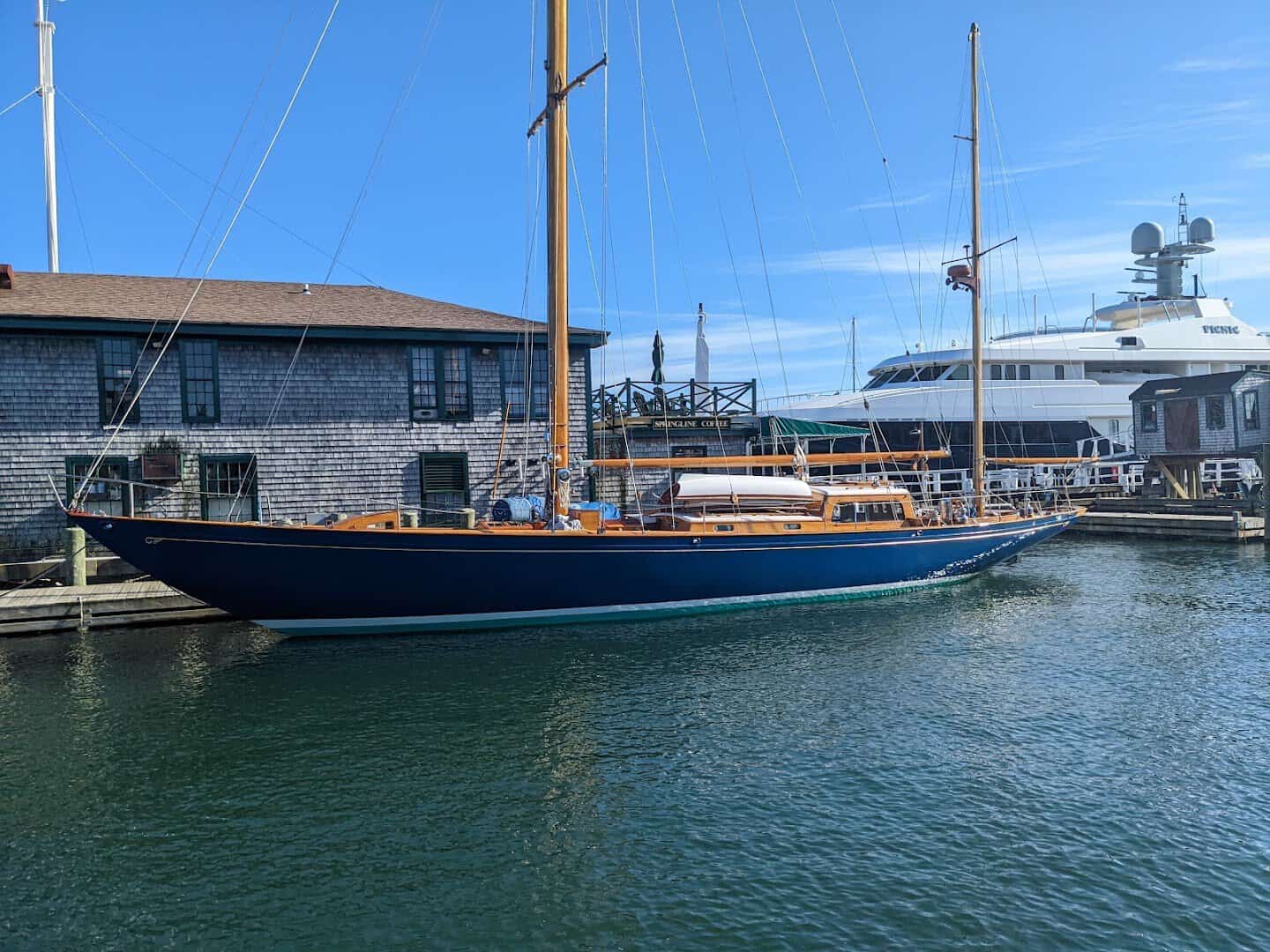 Sailboat in Newport Harbor at Bowen's Wharf, Newport, Rhode Island
