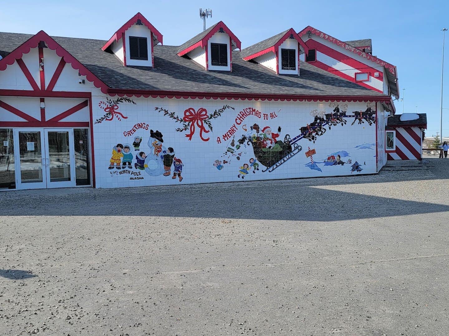 Snow-covered Christmas building in North Pole, Alaska