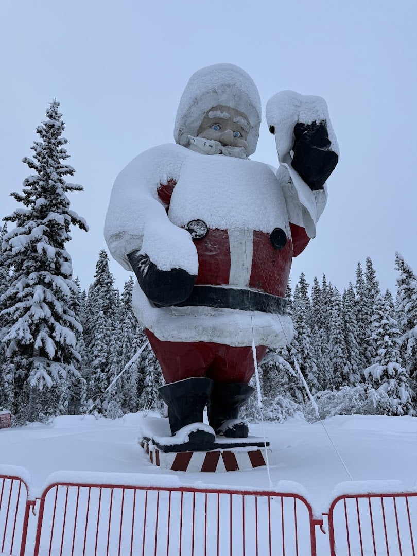 42-foot Santa statue in the snow at the Santa Claus House in North Pole, Alaska