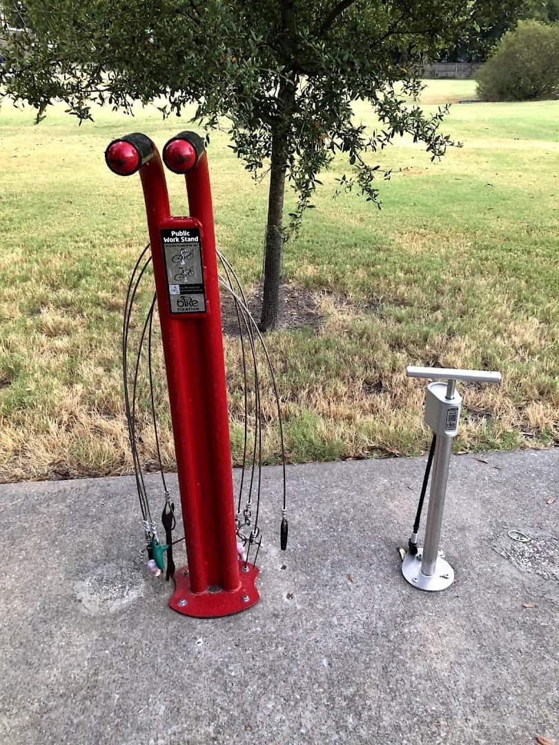 Red bike repair and air station along the Northeast Texas Trail