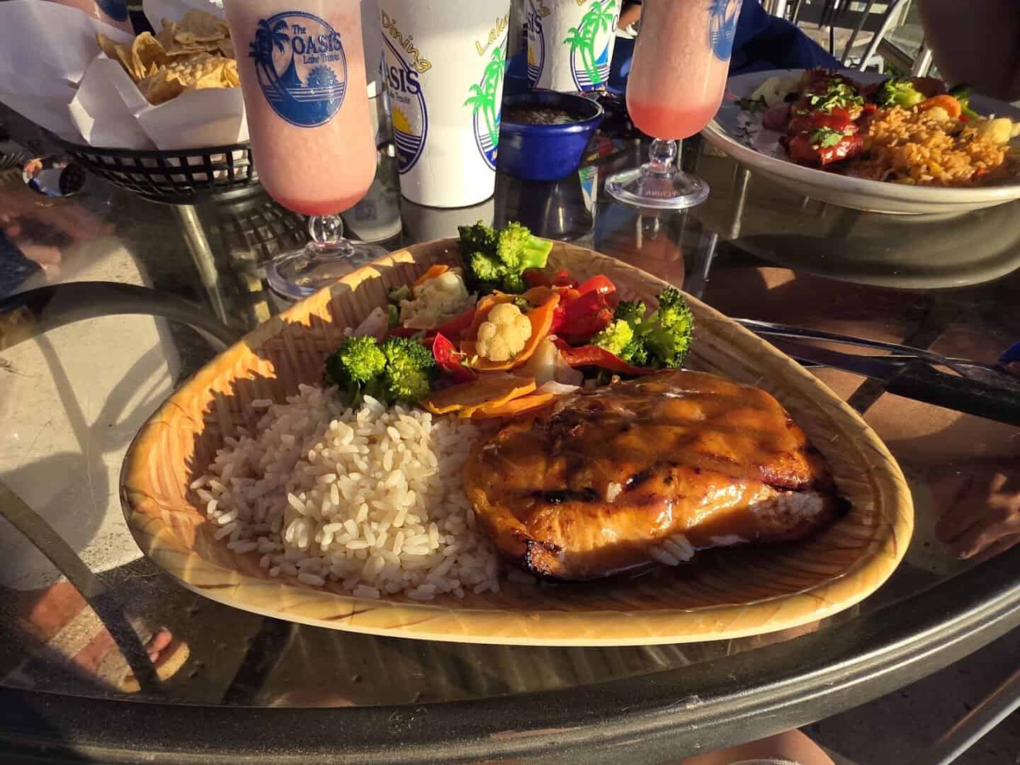 Grilled salmon plate at The Oasis on Lake Travis in Austin