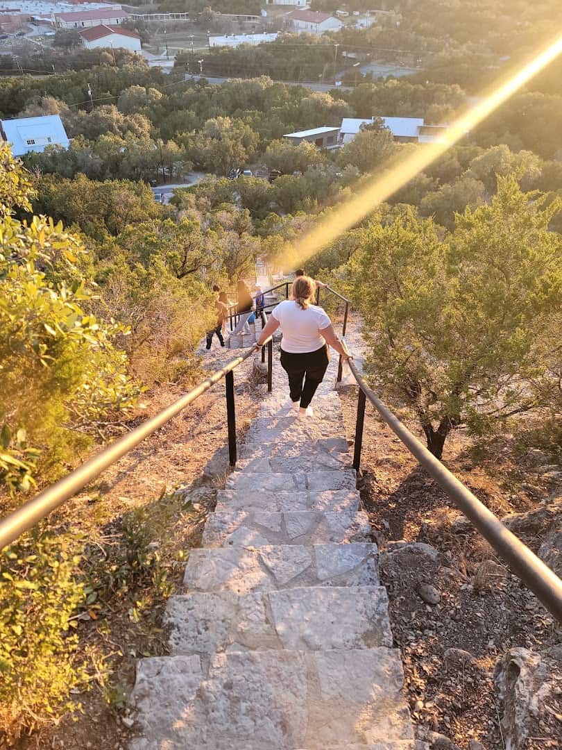 The stone steps of Old Baldy descending toward the Wimberley valley