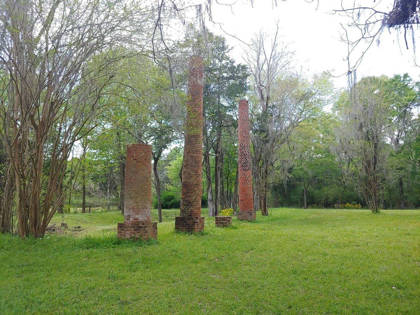 Standing brick columns and chimneys at Old Cahawba ghost town, Alabama