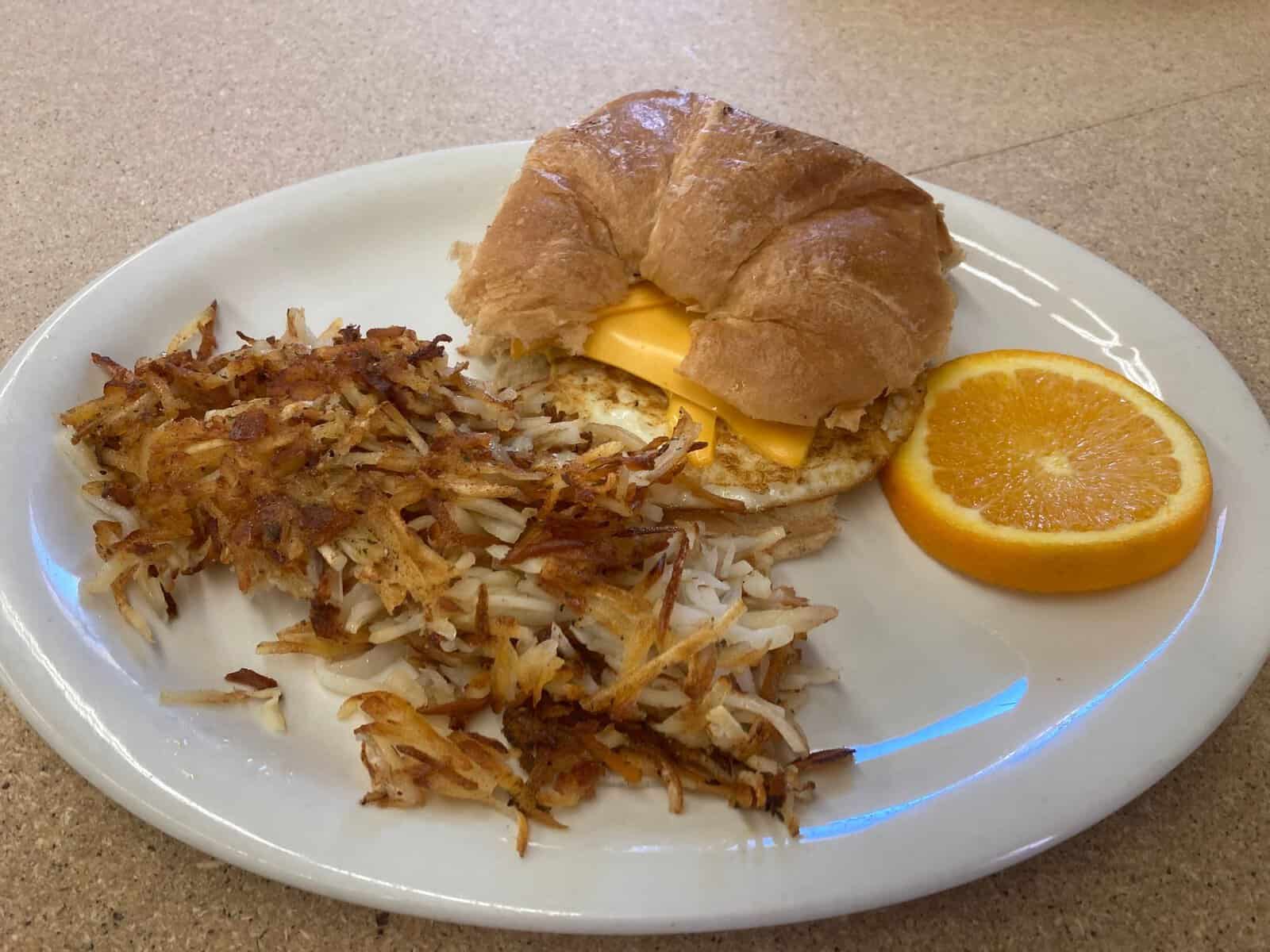 German breakfast plate with hash browns at Old German Bakery and Restaurant in Fredericksburg
