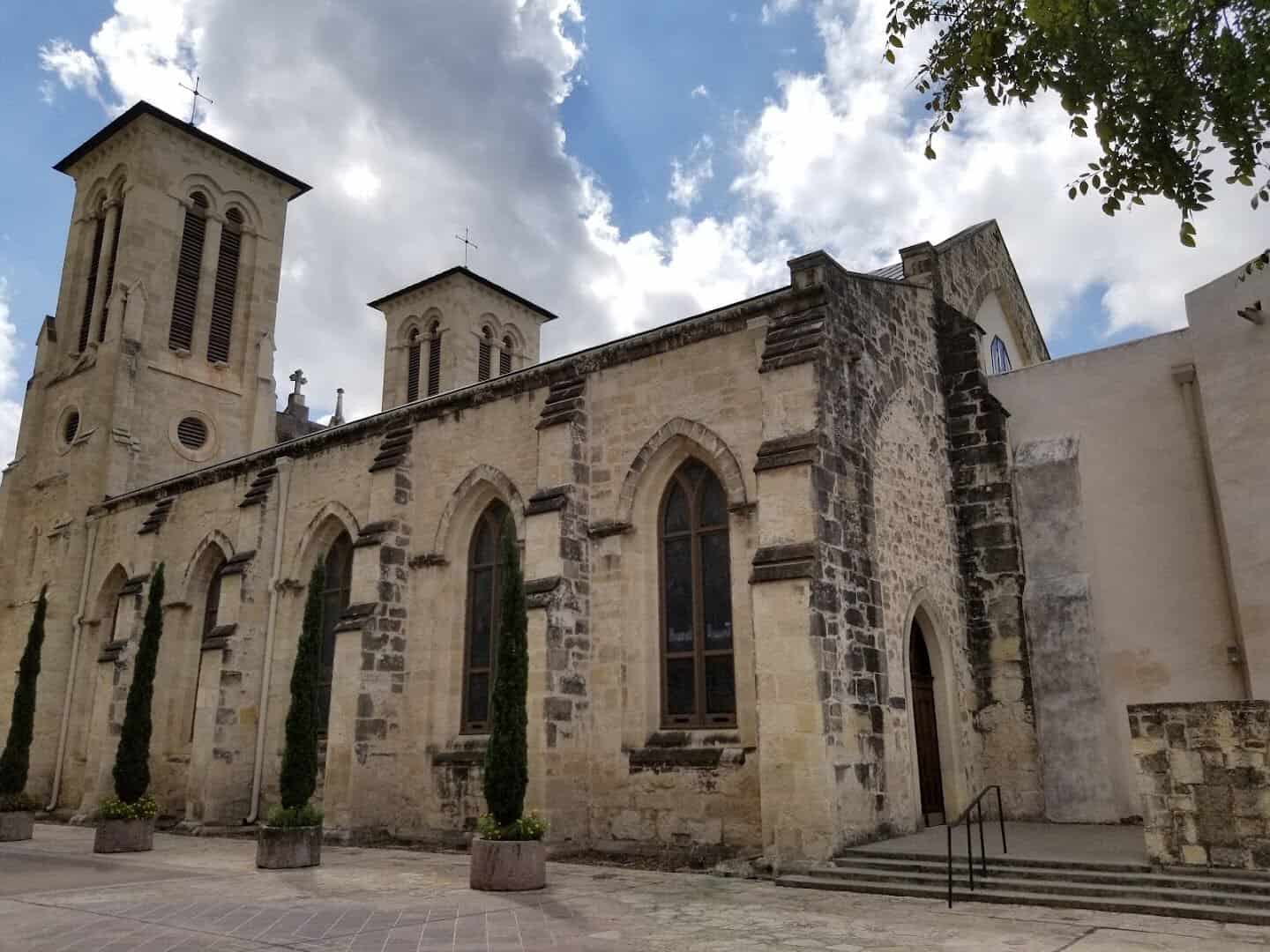 Historic limestone walls of the original San Fernando church in San Antonio
