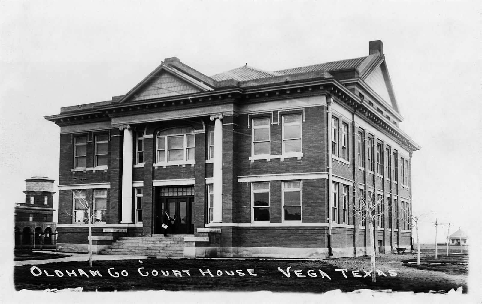 Historic photo of the Oldham County Courthouse in Vega, Texas