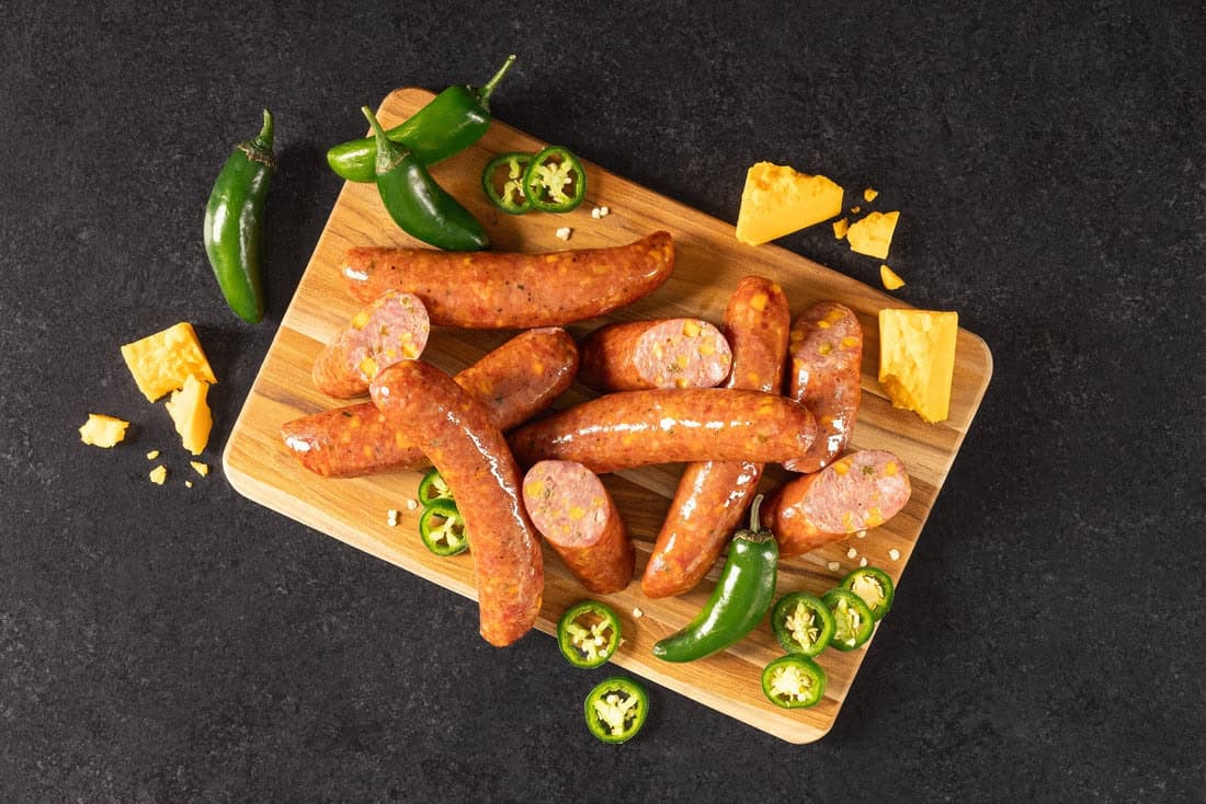 Jalapeno cheddar smoked sausage with peppers and cheddar at Opa's Smoked Meats in Fredericksburg, Texas