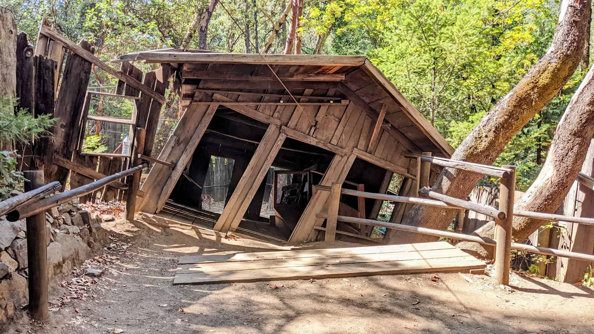 The tilted House of Mystery at the Oregon Vortex in Gold Hill, Oregon