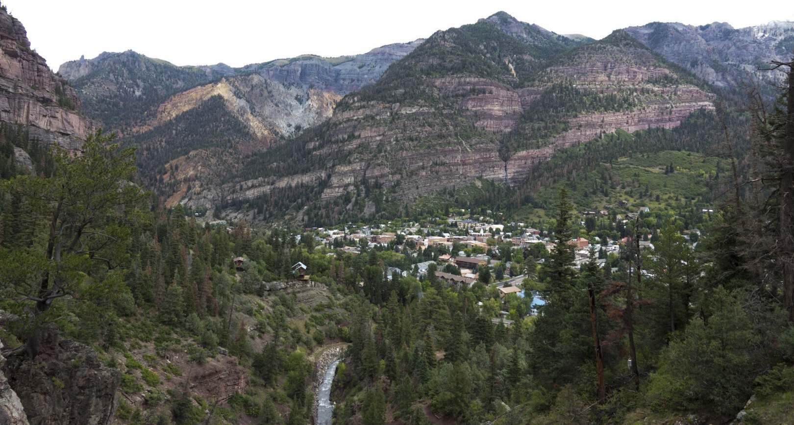 The town of Ouray nestled below the San Juan Mountains, Colorado