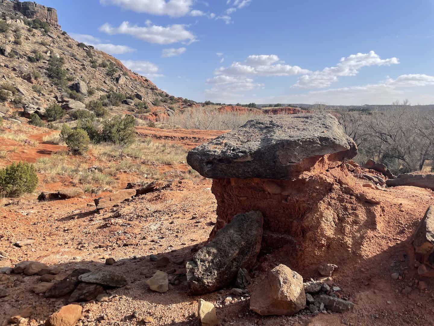 Red rock canyon walls and hoodoos at Palo Duro Canyon State Park near Canyon, Texas