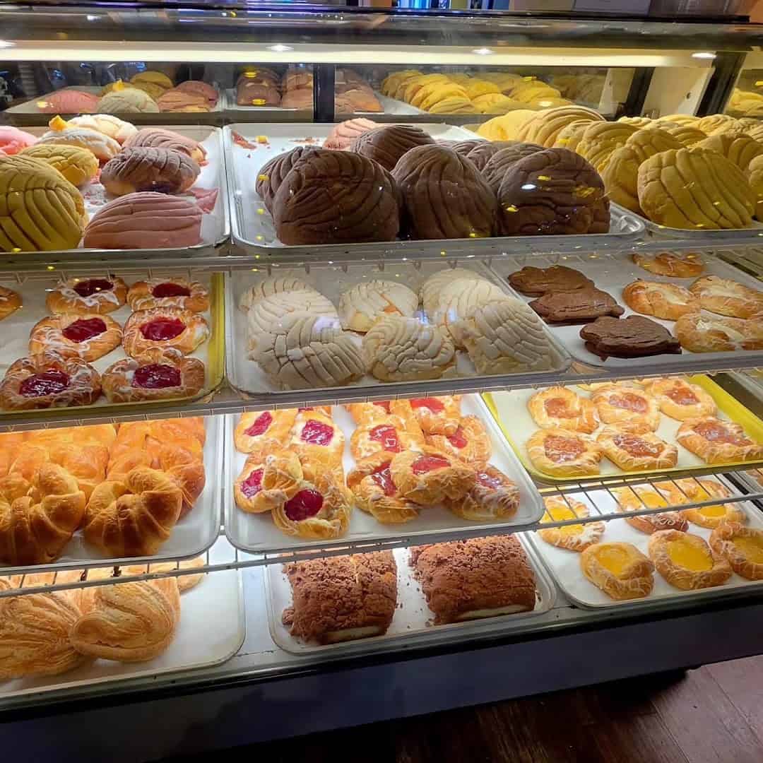 Bakery case of conchas and pan dulce at Mi Familia at the Rim in San Antonio