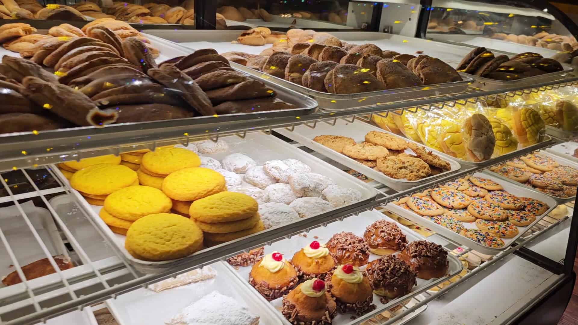 Trays of freshly baked pan dulce in the panaderia at Mi Familia at the Rim in San Antonio