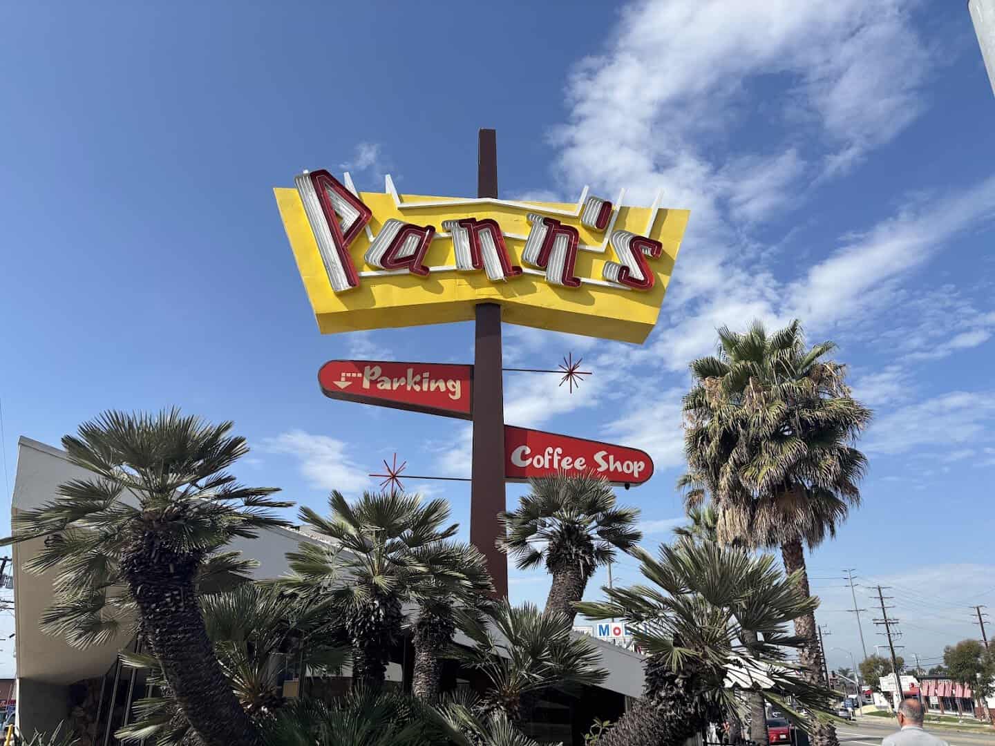 Googie neon sign of Pann's coffee shop in Los Angeles, California