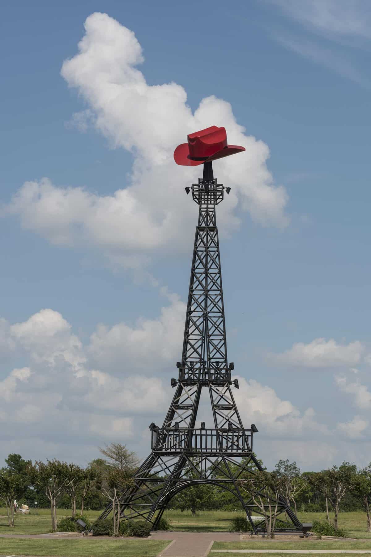 The cowboy-hat-topped Eiffel Tower replica in Paris, Texas