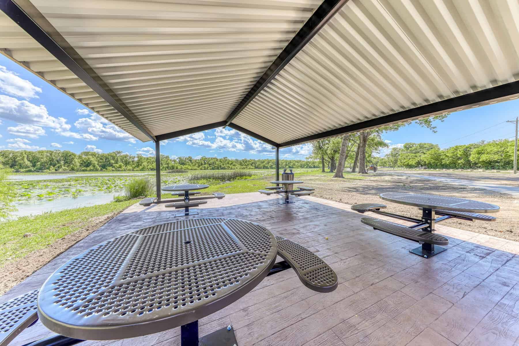 View from the pavilion out over the lotus lake at Lake Weatherford, Weatherford Texas