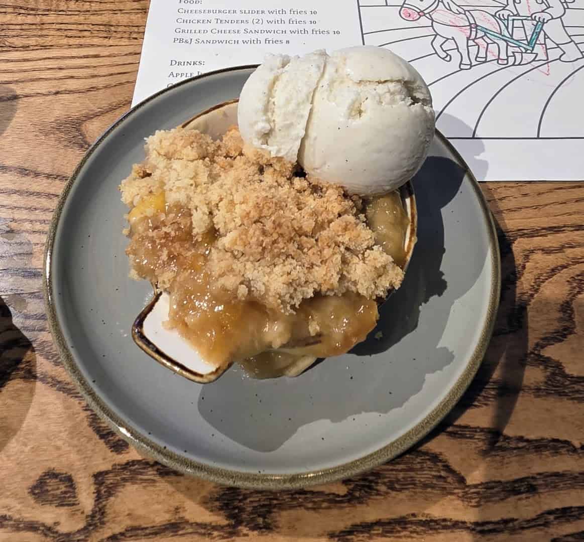 Peach cobbler with ice cream at Cafe Homestead near Waco, Texas