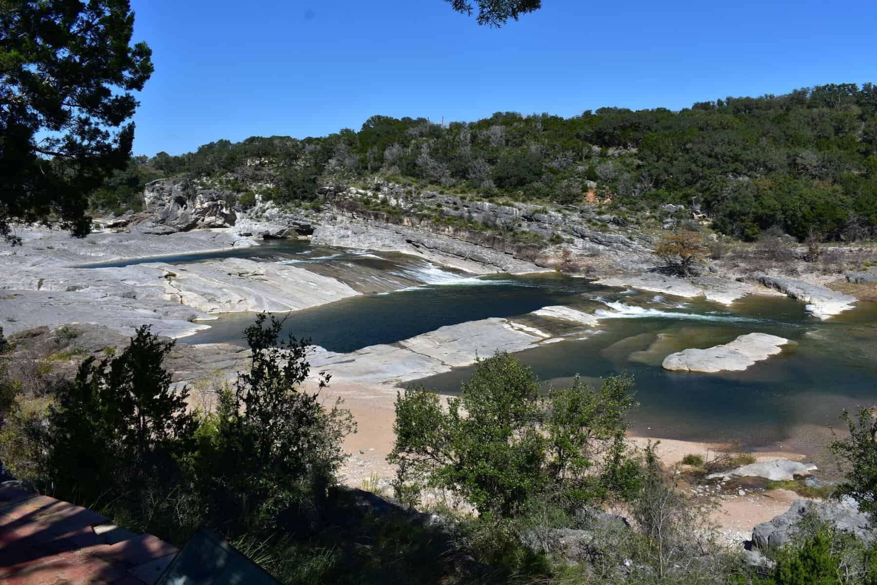 Water flowing over limestone at Pedernales Falls State Park near Johnson City, Texas