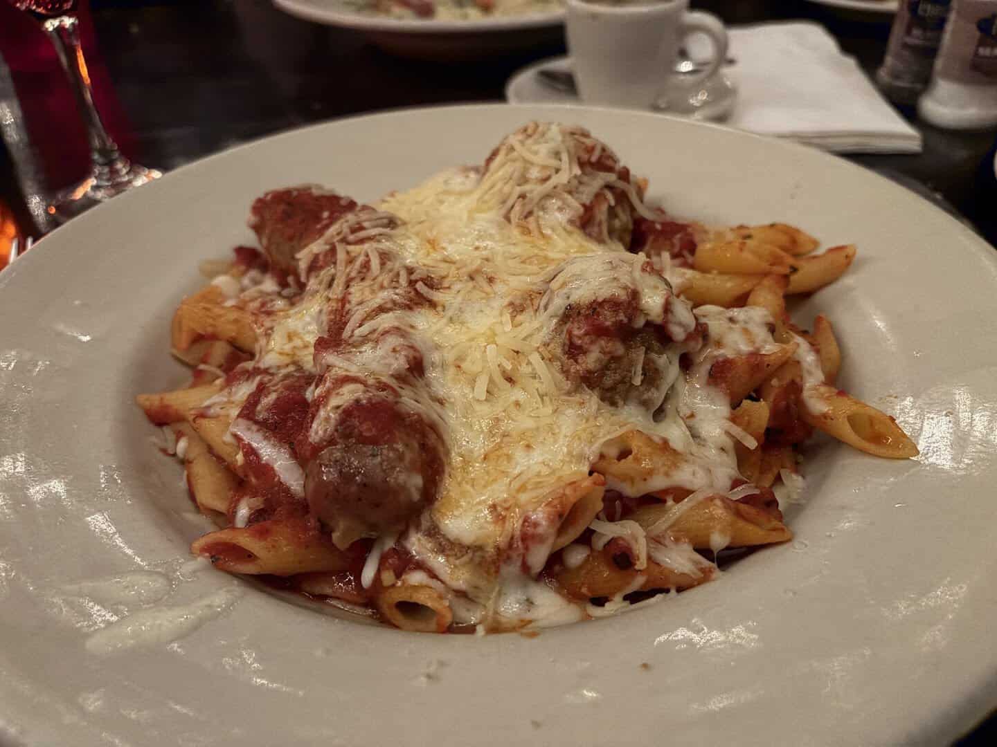Penne with meatballs and melted cheese at Roman Cucina in Dallas