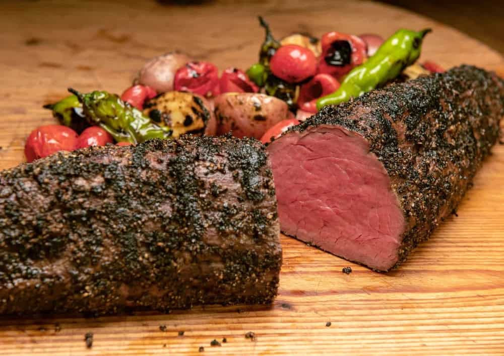 Mesquite-smoked peppered beef tenderloin at Perini Ranch Steakhouse in Buffalo Gap
