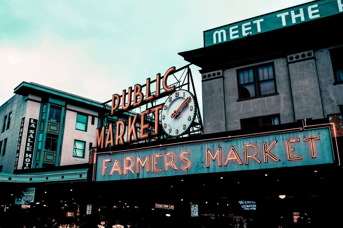 The Pike Place Public Market neon sign in Seattle, Washington