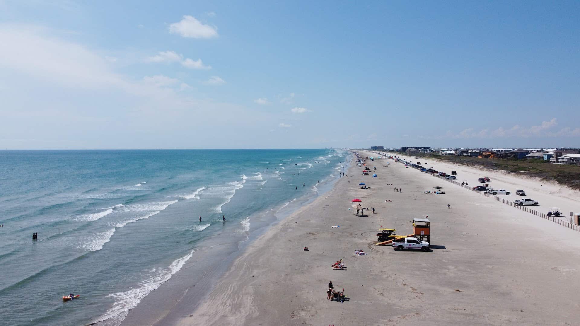 Wide Gulf beach at Port Aransas on Mustang Island, Texas