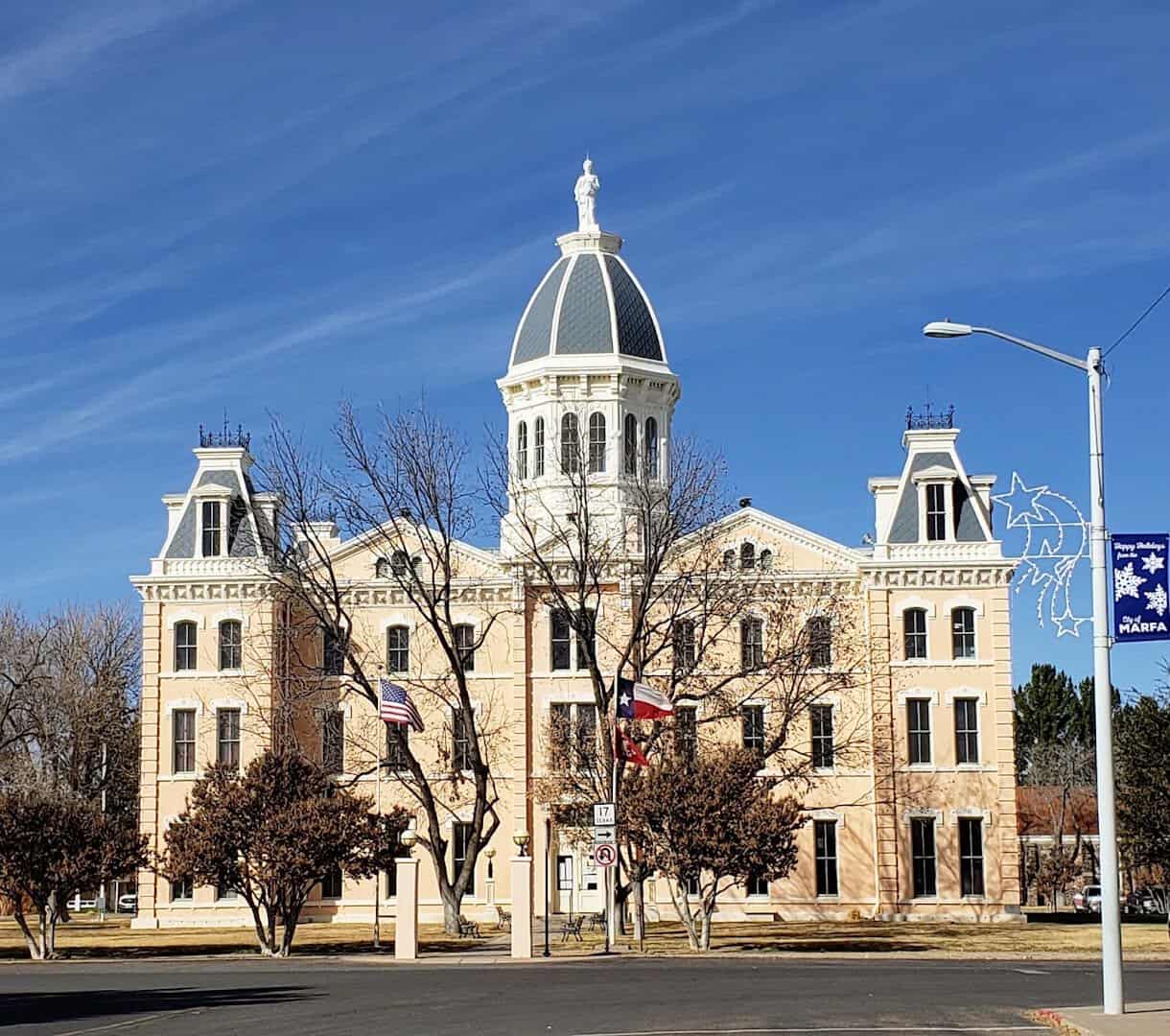 Pink-domed Presidio County Courthouse in Marfa, Texas