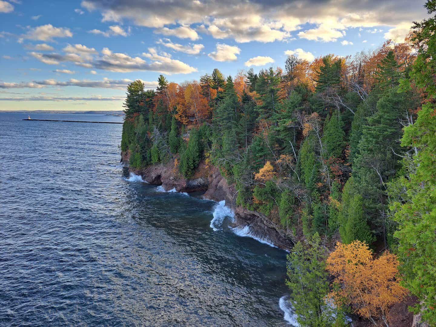 Forested Presque Isle Park shoreline on Lake Superior in Marquette, Michigan