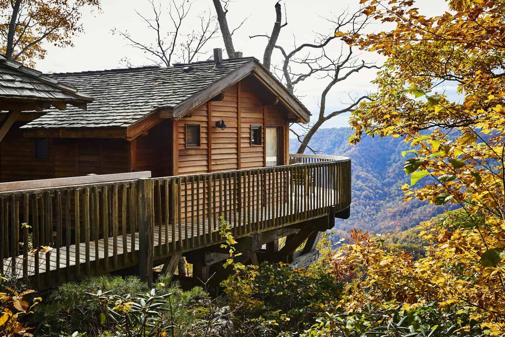 A treehouse amid fall foliage at The Lodge at Primland, Meadows of Dan, Virginia