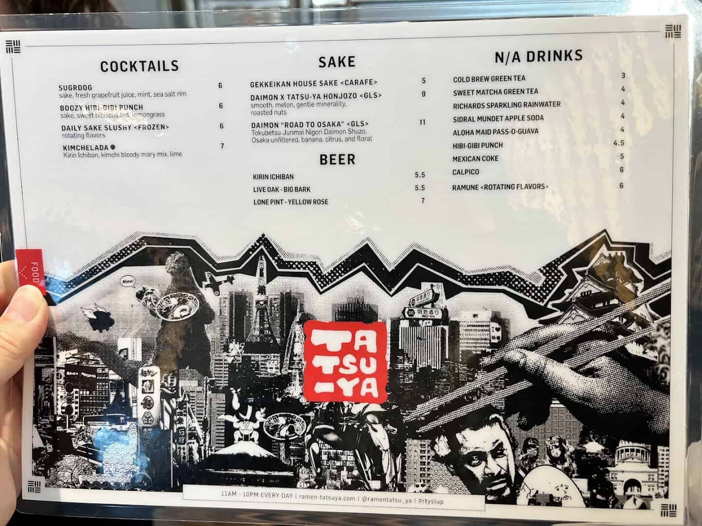 The menu at Ramen Tatsu-Ya in Austin