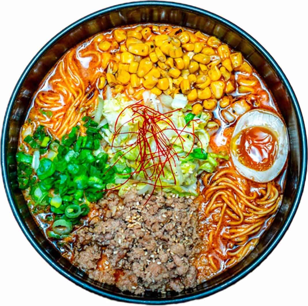 A colorful miso ramen bowl at Ramen Tatsu-Ya in Austin