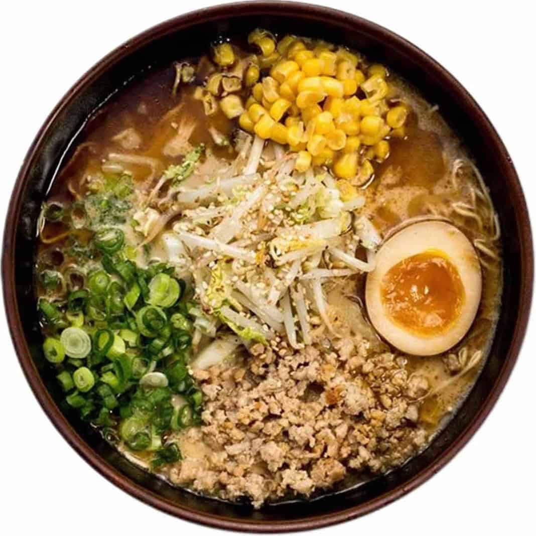 A miso ramen bowl with corn and ground pork at Ramen Tatsu-Ya in Austin