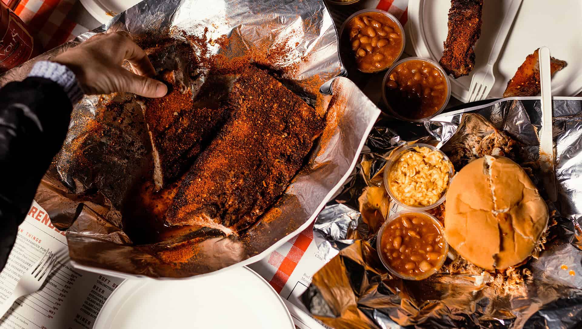 Rack of Memphis dry-rub ribs at Charlie Vergos' Rendezvous in Memphis, Tennessee