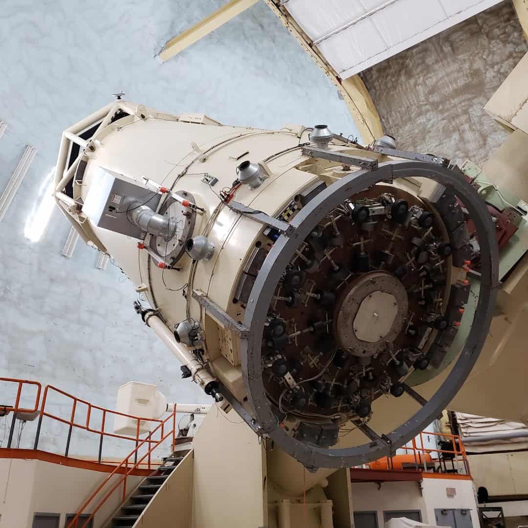 A large research telescope inside its dome at McDonald Observatory, Texas