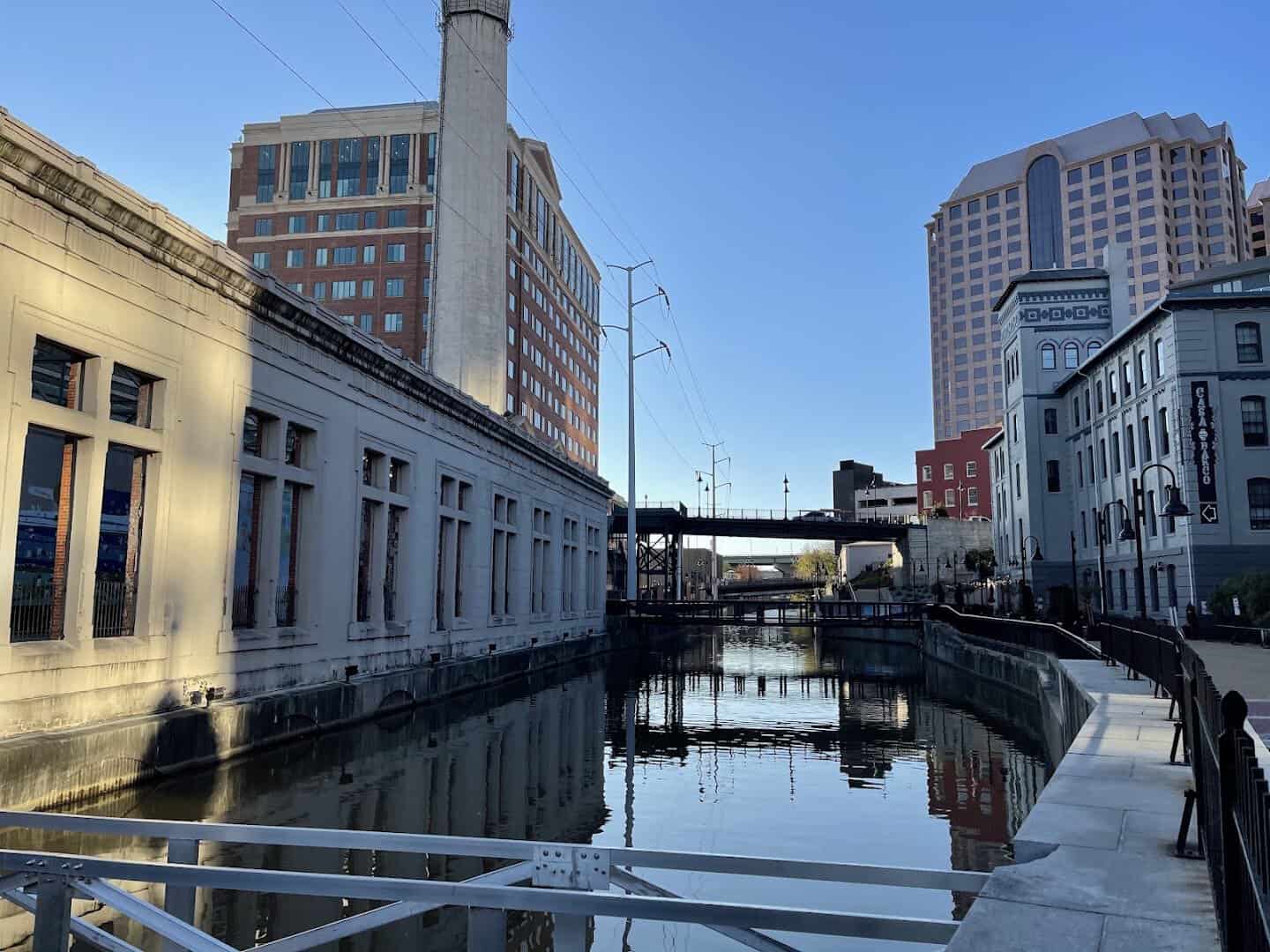 Richmond Canal Walk with the downtown skyline in Virginia