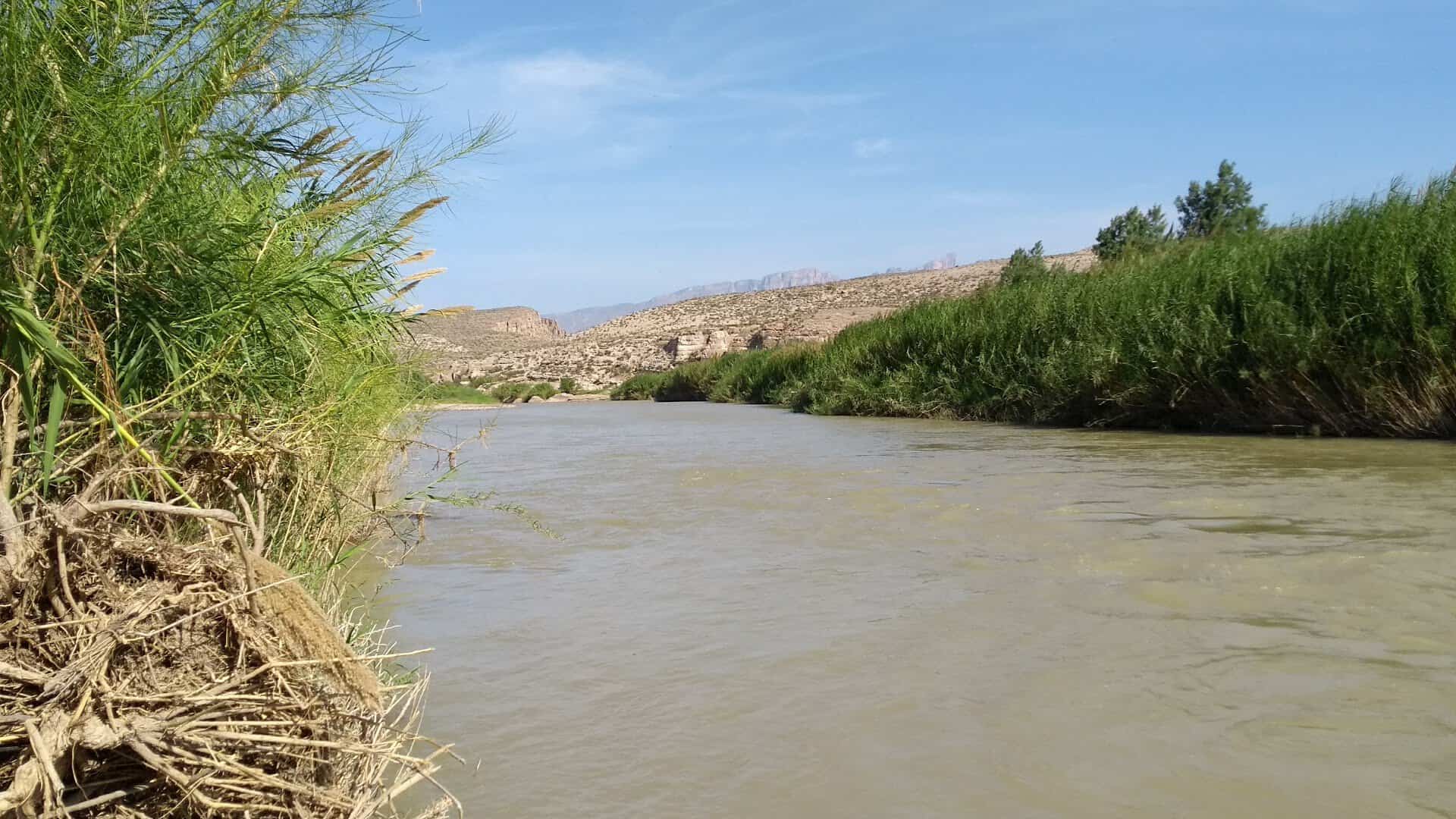 The Rio Grande winding past limestone cliffs near the Hot Springs in Big Bend National Park
